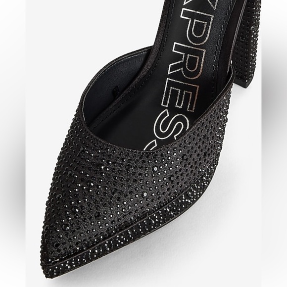 NWT Express Rimestone Closed Pointed Toe Platform Black Sparkle Pumps - Picture 2 of 4